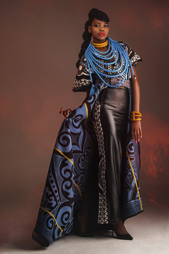 conceptual fashion campaign inspired by Africa for fashion designer Thabo Makhetha with Basatho blanket patterns and smoke machine by Johannesburg photographer Natalie Field