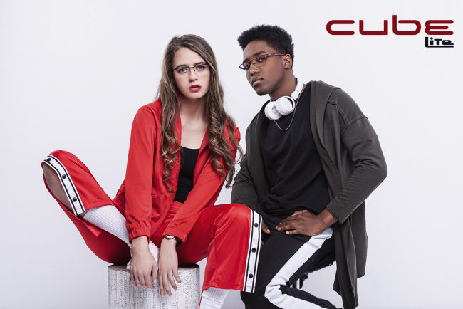 Eyewear advertising campaign for Cube Lite brand shot in studio with athleisure style by Johannesburg fashion photographer Natalie Field